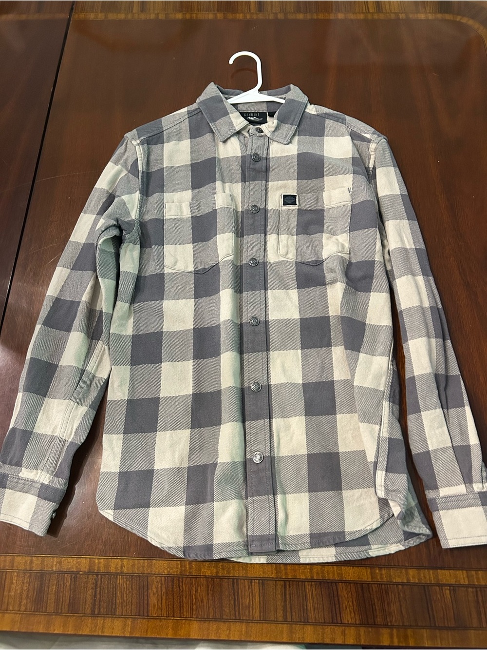Harley-Davidson Gray and White Buffalo Plaid Button-Front Shirt